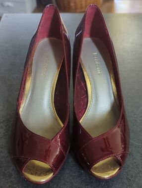 Liz Claiborne Wine Red Patent Peep-Toe Heels